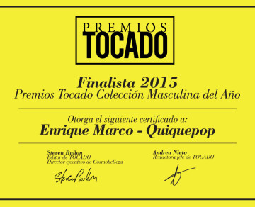 Título a Finalista Mejor Colección Masculina Premios Tocado 2015